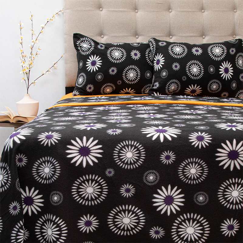 Sábanas de Polar Composé King / Flor Negro Salmón - Doral