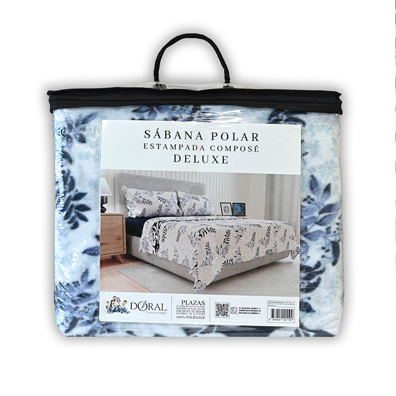 Sábanas de Polar Composé King / Ramas Blanco Azul - Doral - Imagen 3