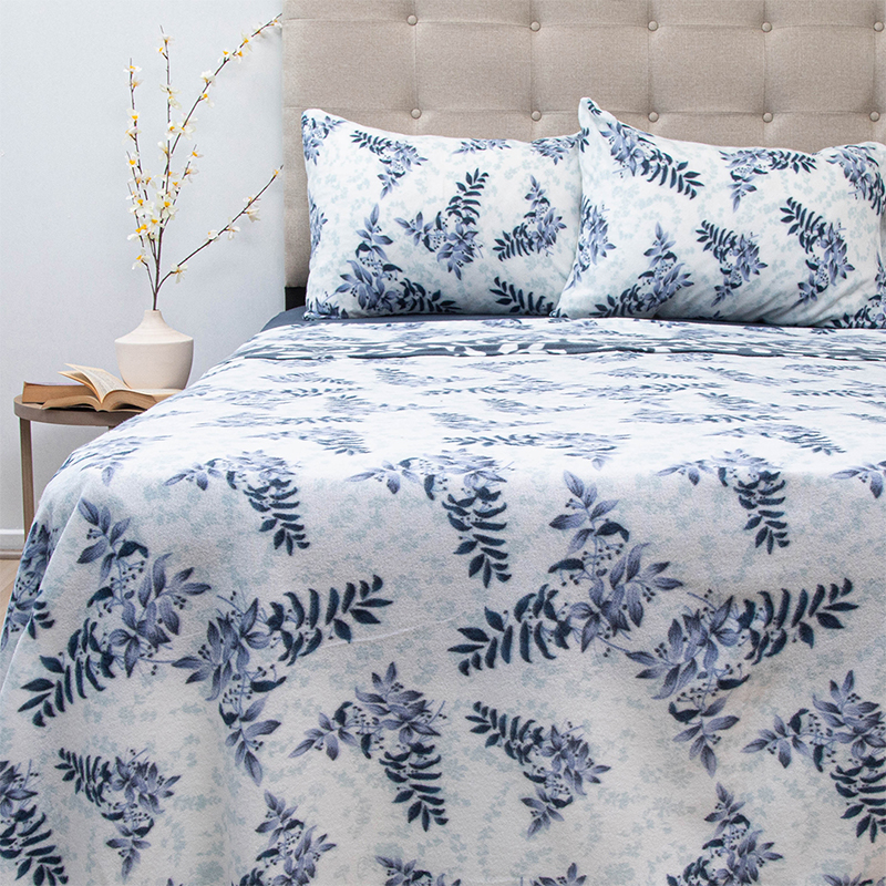 Sábanas de Polar Composé King / Ramas Blanco Azul - Doral