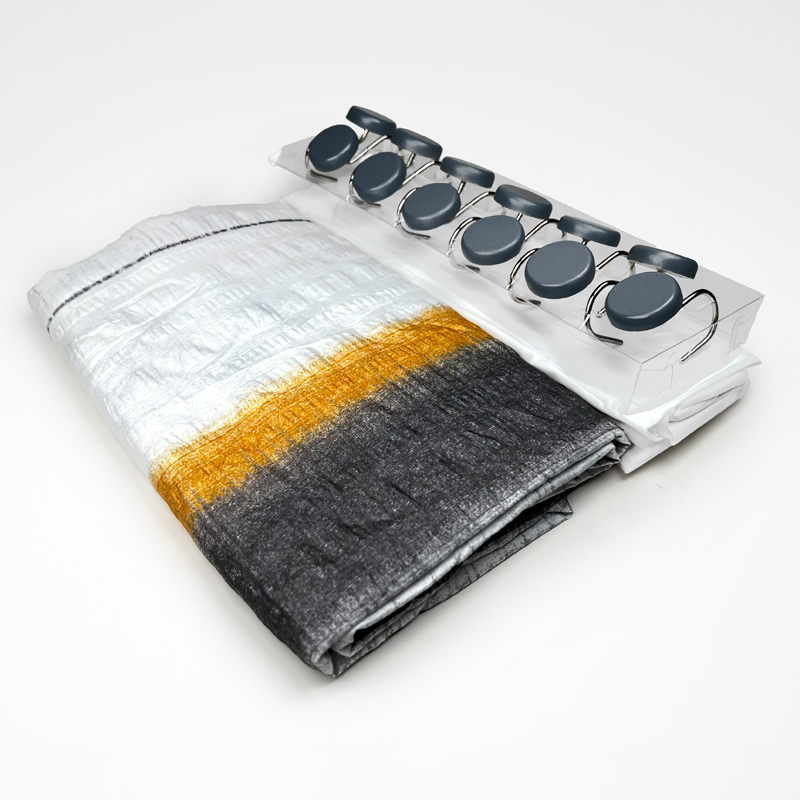 Set de Baño 14 Piezas Luxury / Franjas Gris Mostaza - Doral