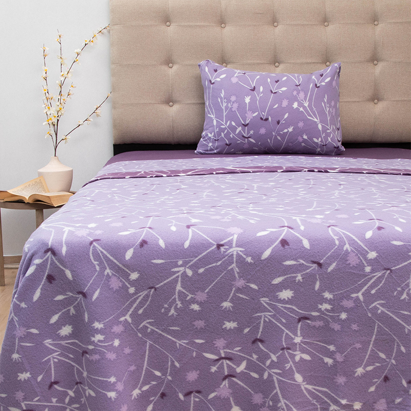 Sábanas Polar Composé 1.5 Plazas / Ramas Lila Blanco - Doral