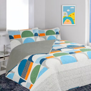 Quilt Hotpress Estampado 1.5 plazas / Círculos Verde Azul y Celeste - Doral
