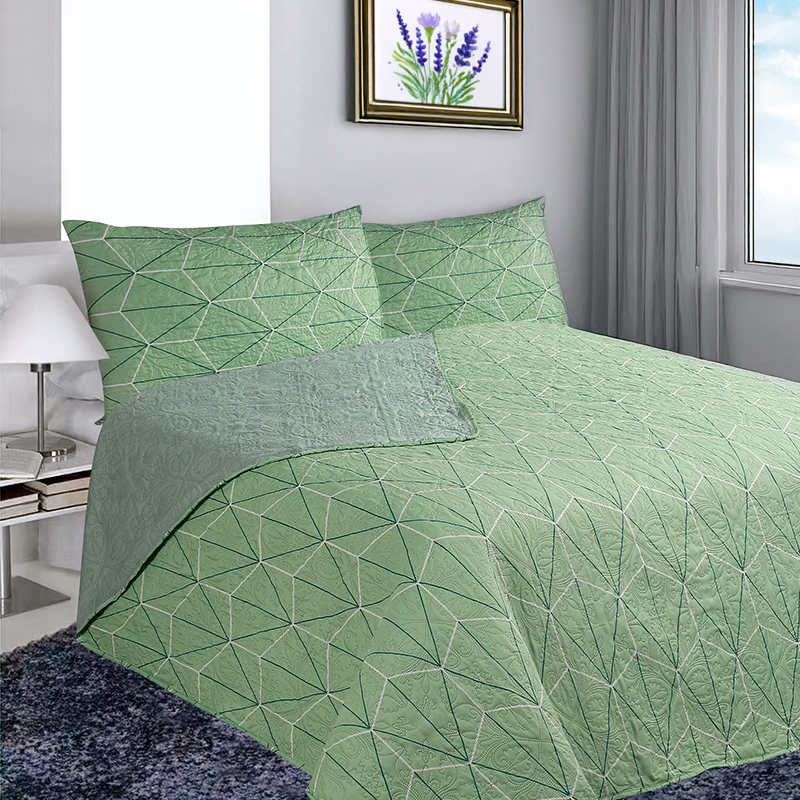 Quilt Hotpress Estampado 1.5 plazas / Geometría Verde - Doral