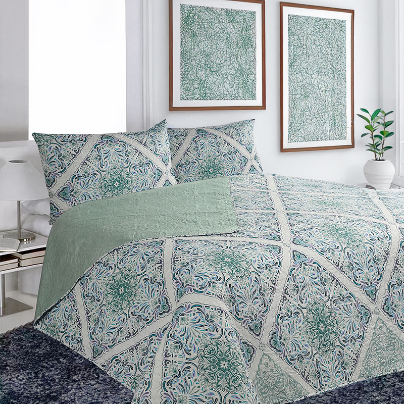 Quilt Hotpress Estampado 1.5 plazas / Mandala Verde y Lila - Doral