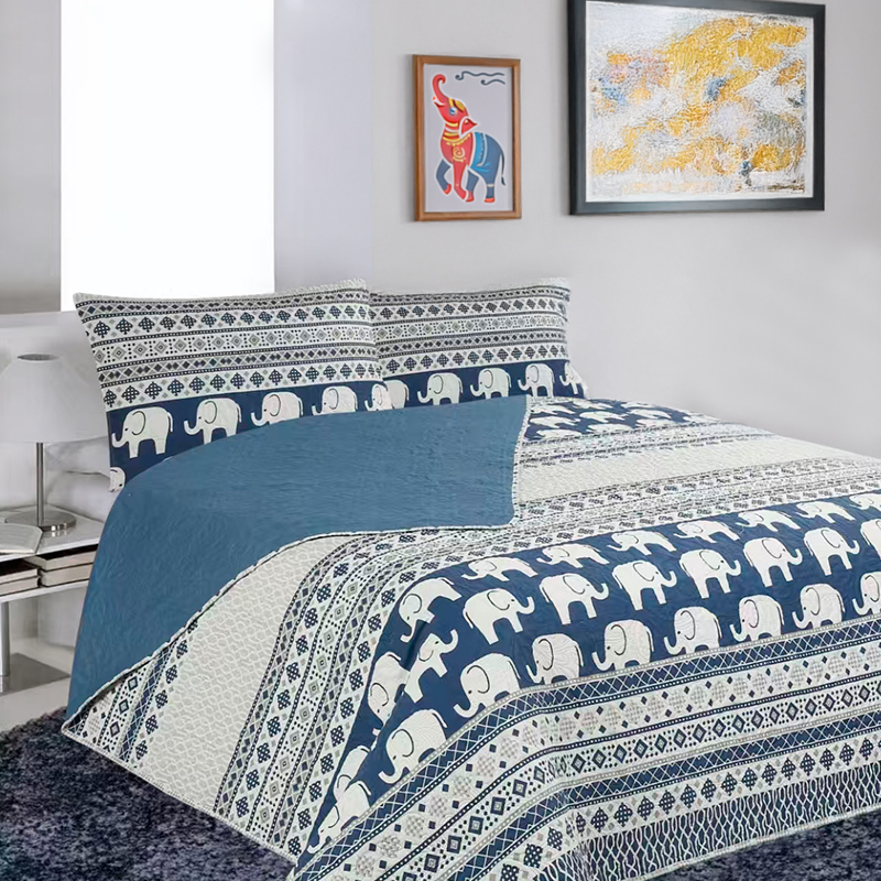 Quilt Hotpress Estampado 2 Plazas / Elefante Azul y Blanco - Doral