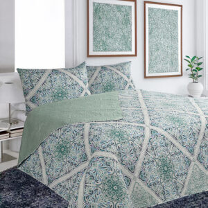 Quilt Hotpress Estampado 2 Plazas / Mandala Verde y Lila - Doral