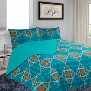 Quilt Hotpress Estampado 2.5 Plazas / Geometría Salmón y Petróleo - Doral