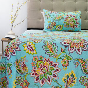 Quilt Stitchy Estampado 1.5 Plazas / Flor Turquesa y Amarillo - Doral