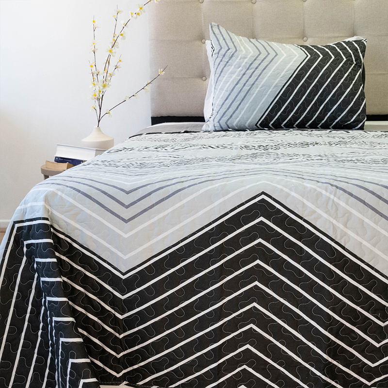 Quilt Stitchy Estampado 1.5 Plazas / ZigZag Gris y Negro - Doral
