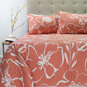 Quilt Stitchy Estampado 2 Plazas / Flor Coral y Blanco - Doral
