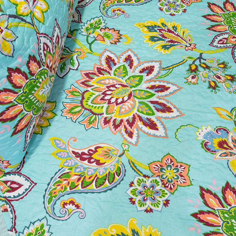 Quilt Stitchy Estampado 2 Plazas / Flores Turquesa y Amarillo - Doral - Imagen 2