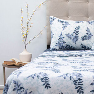 Sábanas Polar Composé 1.5 Plazas / Ramas Blanco Azul - Doral