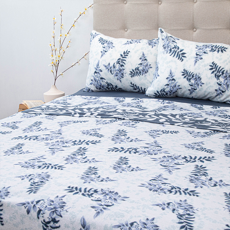 Sábanas de Polar Composé 2 Plazas / Ramas Blanco Azul - Doral - Imagen 3