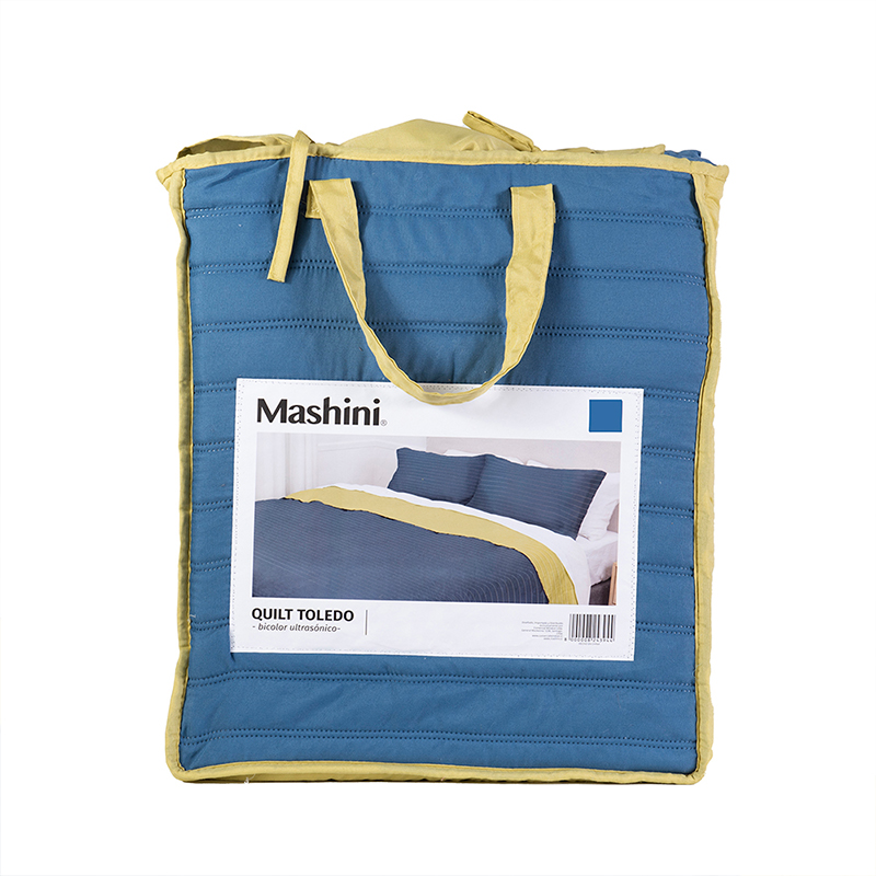 Quilt Toledo Liso 2.5 Plazas / Azul y Amarillo - Mashini - Imagen 4