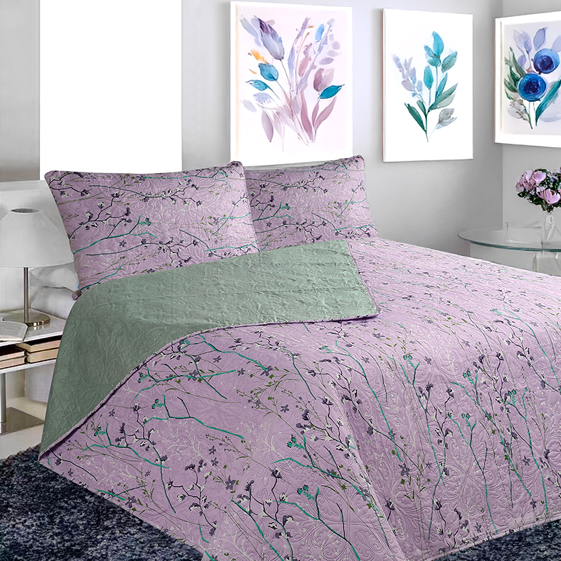 Quilt Hotpress Estampado 2 Plazas / Ramas Lavanda y Verde - Doral