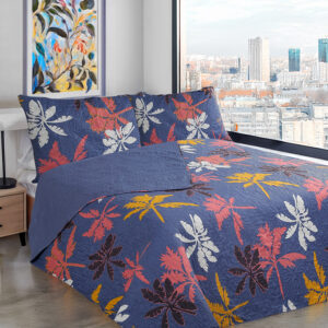 Quilt Hotpress Estampado 2.5 Plazas / Hojas Azul y Multicolor - Doral