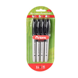 Marcador Permanente Punta Redonda Tipo Lápiz 4 Und. / Negro - Torre