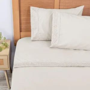 Sábanas Microfibra Broderie 2 Plazas / Beige - Plumetti