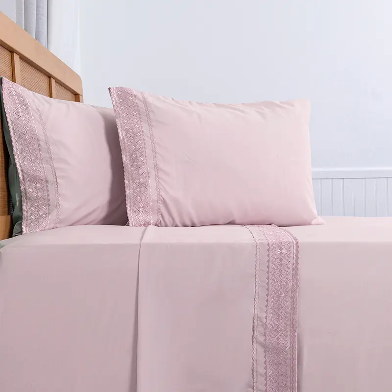 Sábanas Microfibra Broderie 2 Plazas / Rosado - Plumetti - Imagen 3