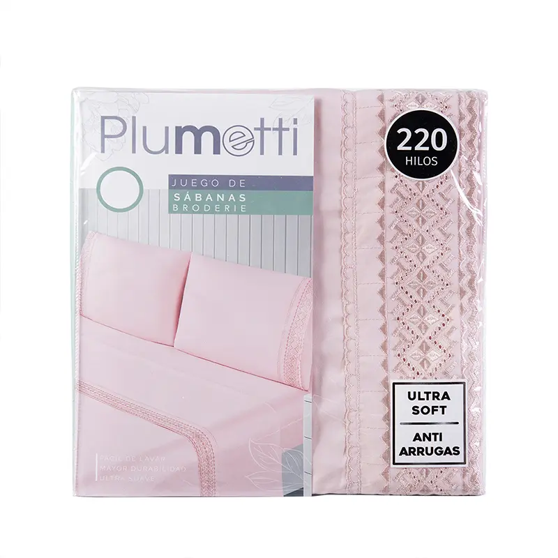 Sábanas Microfibra Broderie 2 Plazas / Rosado - Plumetti - Imagen 4