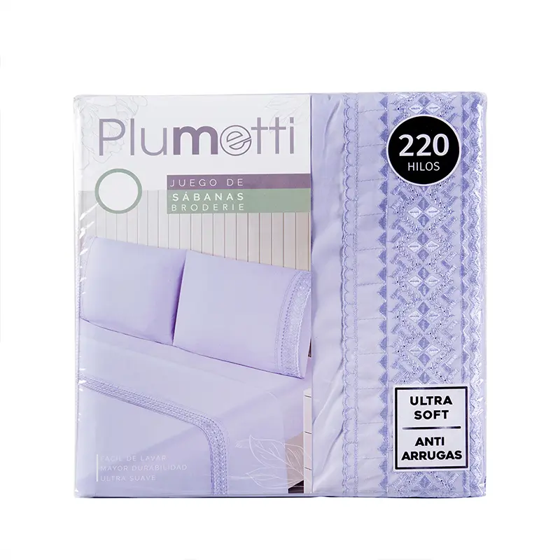 Sábanas Microfibra Broderie 1.5 Plazas / Morado - Plumetti - Imagen 4