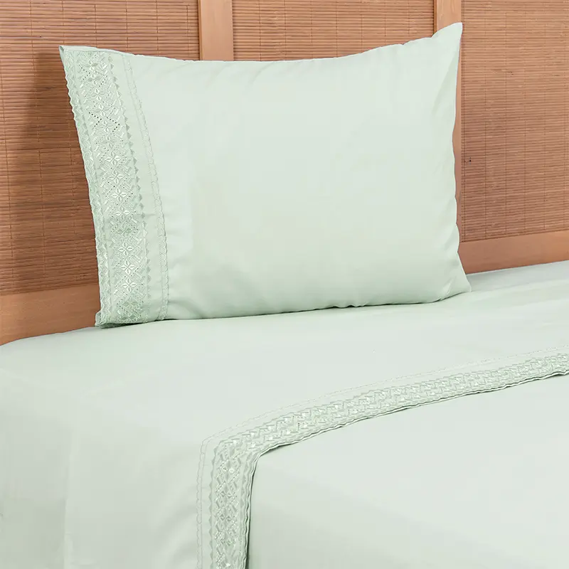 Sábanas Microfibra Broderie 1.5 Plazas / Verde - Plumetti