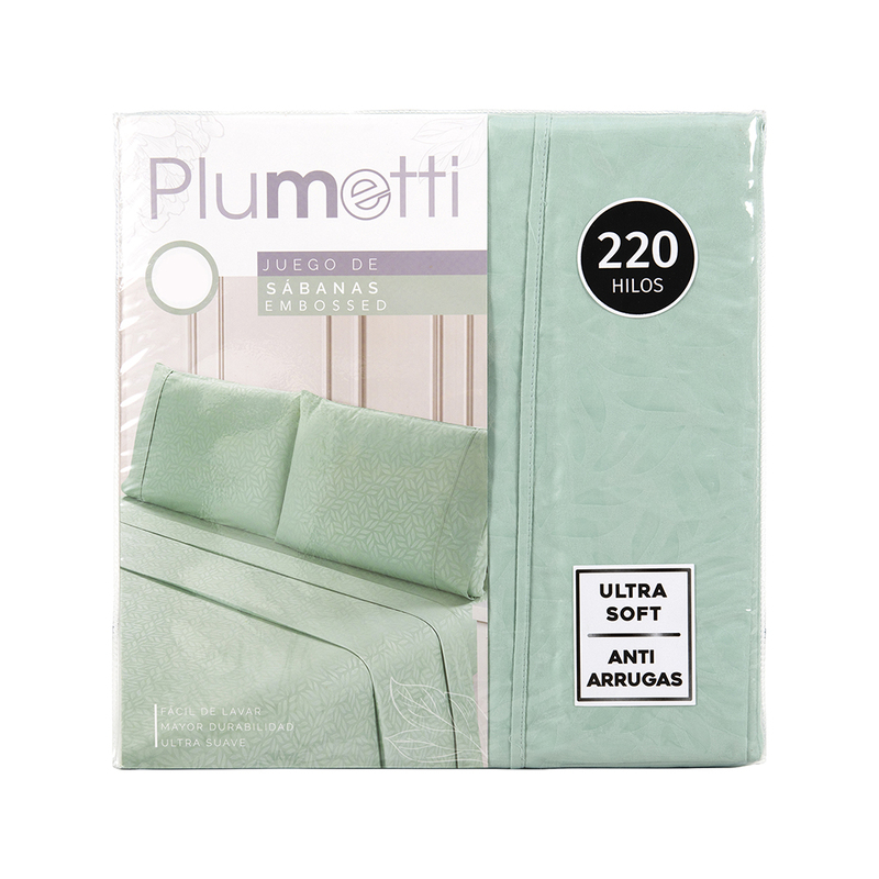 Sábanas Microfibra Embossed 1.5 Plazas / Verde - Plumetti - Imagen 5