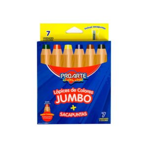 6 Lápices de Colores Jumbo Corto Redondo + Sacapunta - Proarte