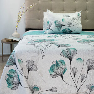 Quilt Hotpress Estampado 1.5 plazas / Flor Blanco Turquesa - Doral