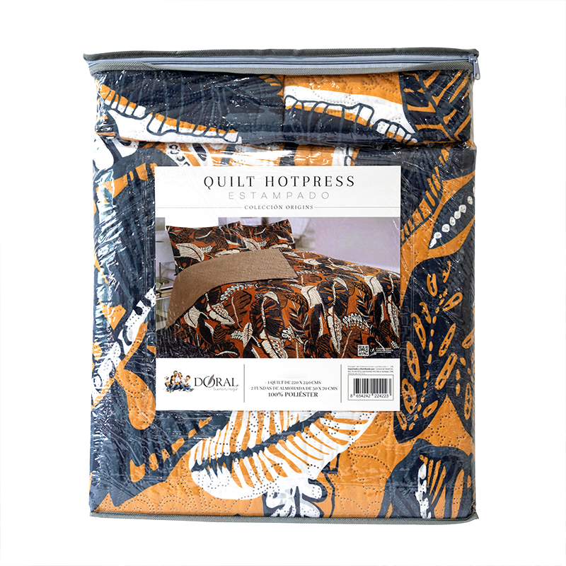 Quilt Hotpress Estampado 1.5 plazas / Jungla Azul Salmón - Doral - Imagen 3