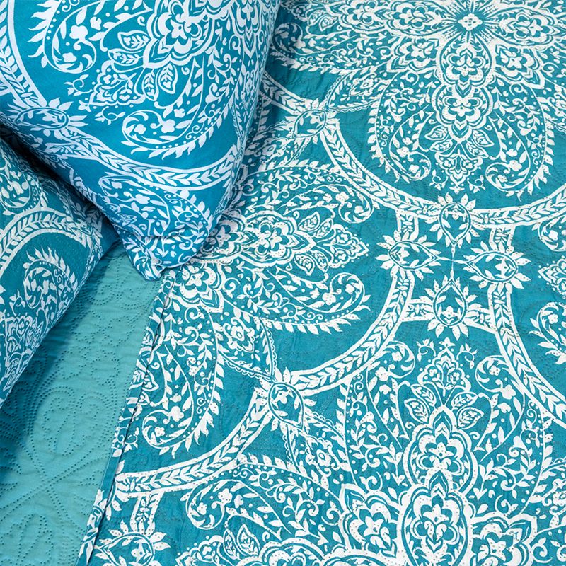Quilt Hotpress Estampado 2 Plazas / Flor Verde Blanco - Doral - Imagen 2