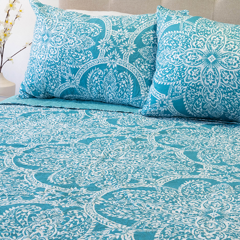 Quilt Hotpress Estampado 2 Plazas / Flor Verde Blanco - Doral - Imagen 3