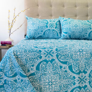 Quilt Hotpress Estampado 2 Plazas / Flor Verde Blanco - Doral