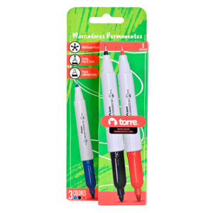 Marcadores Permanentes 3 Colores Doble Punta  / Azul, Negro y Rojo  - Torre