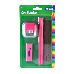 Set Escolar 2 Lápices Grafitos +Goma+Sacapunta+Regla / ROSADO - Torre