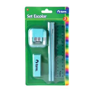 Set Escolar 2 Lápices Grafitos +Goma+Sacapunta+Regla / TURQUESA - Torre