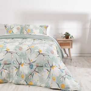 Plumón Coral Estampado Sherpa 2 Plazas / Laurel - Mashini