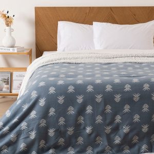 Frazada Polar Sherpa Estampada 2 Plazas / Azul - Mashini