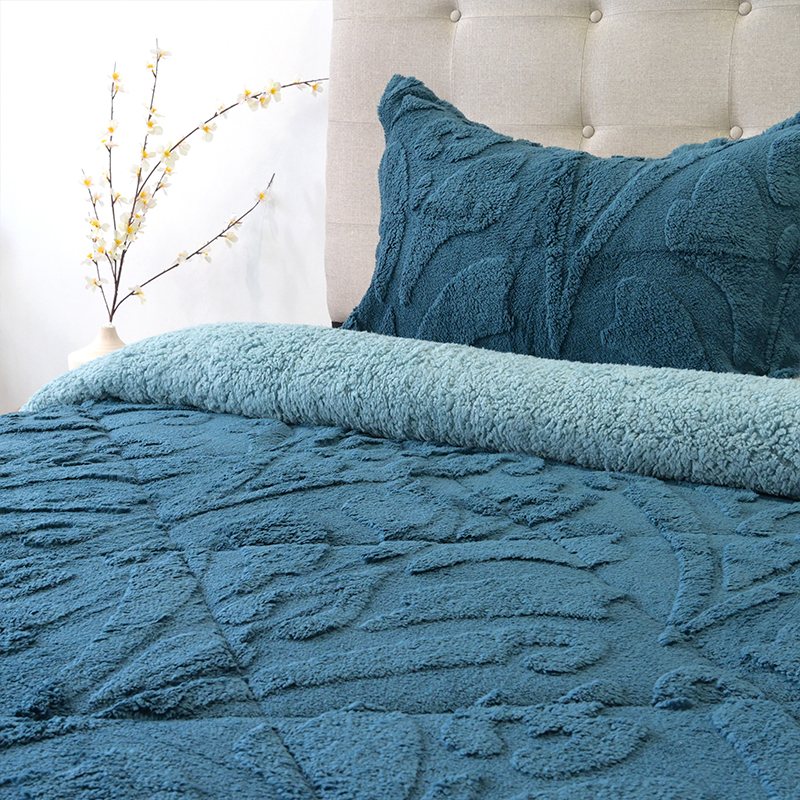 Cubrecama Sherpa Jacquard Deluxe 1.5 Plazas / Azul - Doral - Imagen 3
