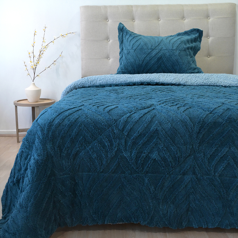 Cubrecama Sherpa Jacquard Deluxe 1.5 Plazas / Azul - Doral - Imagen 4