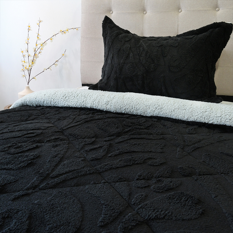 Cubrecama Sherpa Jacquard Deluxe 1.5 Plazas / Negro - Doral - Imagen 3