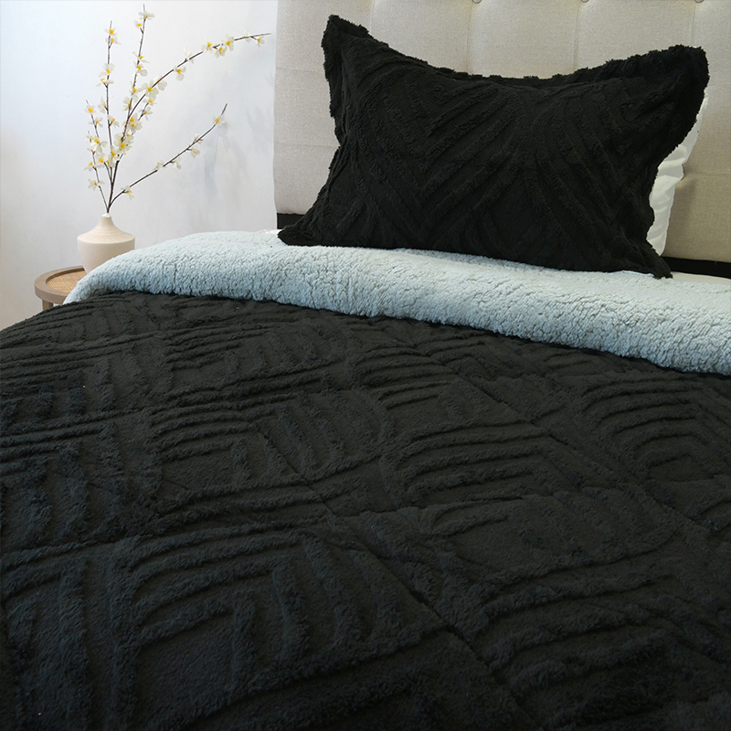 Cubrecama Sherpa Jacquard Deluxe 1.5 Plazas / Negro - Doral - Imagen 6