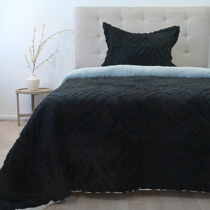 Cubrecama Sherpa Jacquard Deluxe 1.5 Plazas / Negro - Doral - Imagen 4