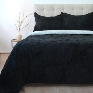 Cubrecama Sherpa Jacquard Deluxe 2 Plazas / Negro - Doral