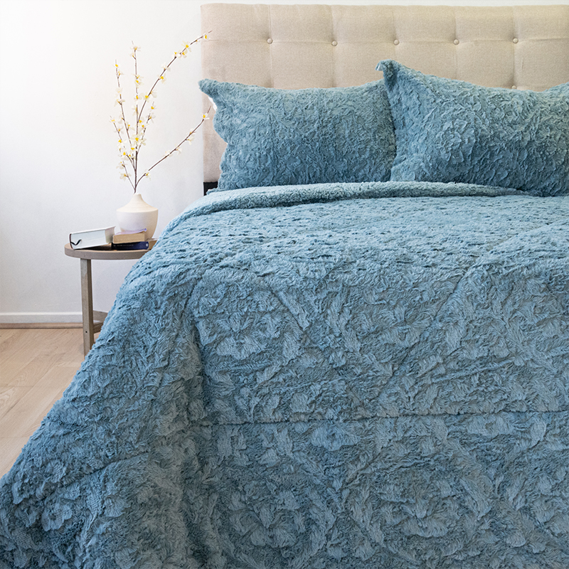 Cubrecama Plush Deluxe Sherpa 2 Plazas / Celeste - Doral