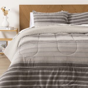 Plumón Corduroy Sherpa 2 Plazas / Líneas Gris - Mashini