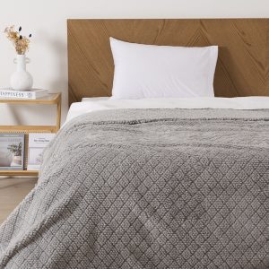 Frazada Atlantic Sherpa Jacquard 1.5 Plazas / Gris - Mashini