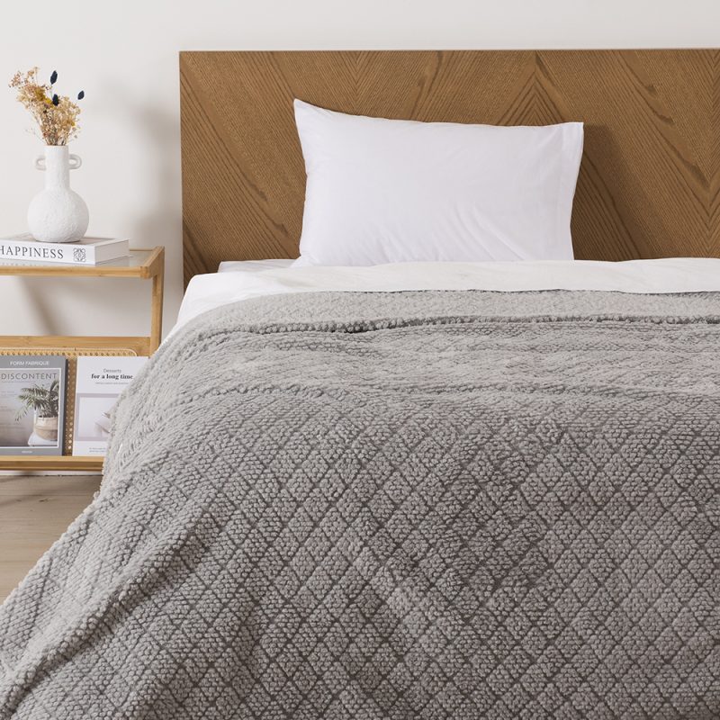 Frazada Atlantic Sherpa Jacquard 1.5 Plazas / Gris - Mashini