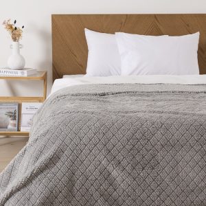 Frazada Atlantic Sherpa Jacquard 2 Plazas / Gris - Mashini