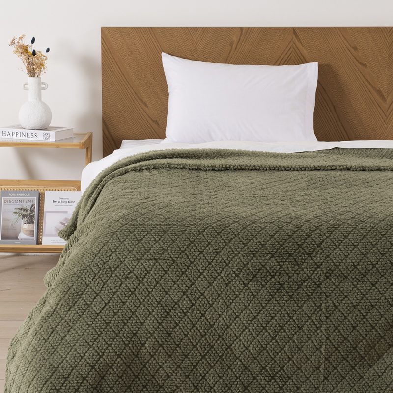 Frazada Atlantic Sherpa Jacquard 1.5 Plazas / Verde - Mashini